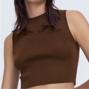 Zara Brown Cropped Basic Tank Top